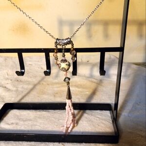 New, handmade 18in silver 🔗 necklace  with hanging 5in tassel bead bottom .